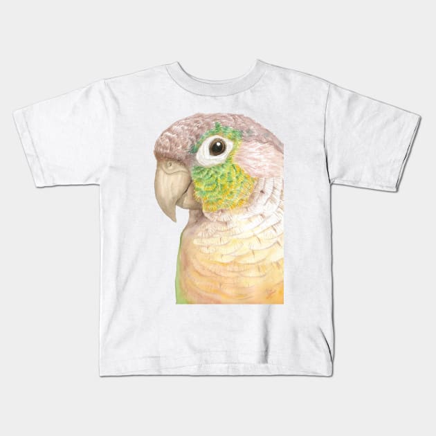 Watercolor green-cheeked parakeet portrait Kids T-Shirt by Oranjade0122